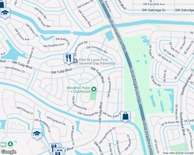 map of restaurants, bars, coffee shops, grocery stores, and more near 249 Southwest Homeland Road in Port St. Lucie