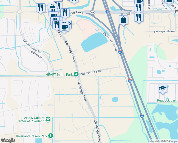 map of restaurants, bars, coffee shops, grocery stores, and more near Southwest Discovery Way in Port St. Lucie