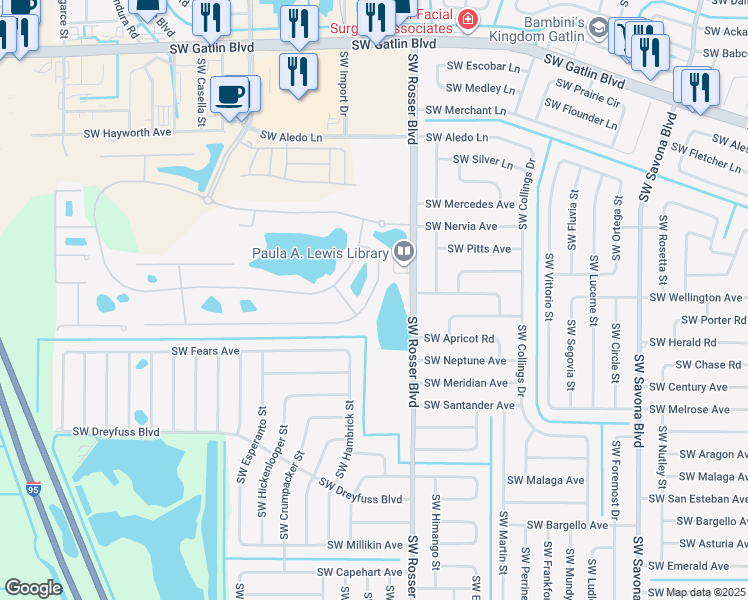 map of restaurants, bars, coffee shops, grocery stores, and more near 1748 James Port Drive in Port St. Lucie