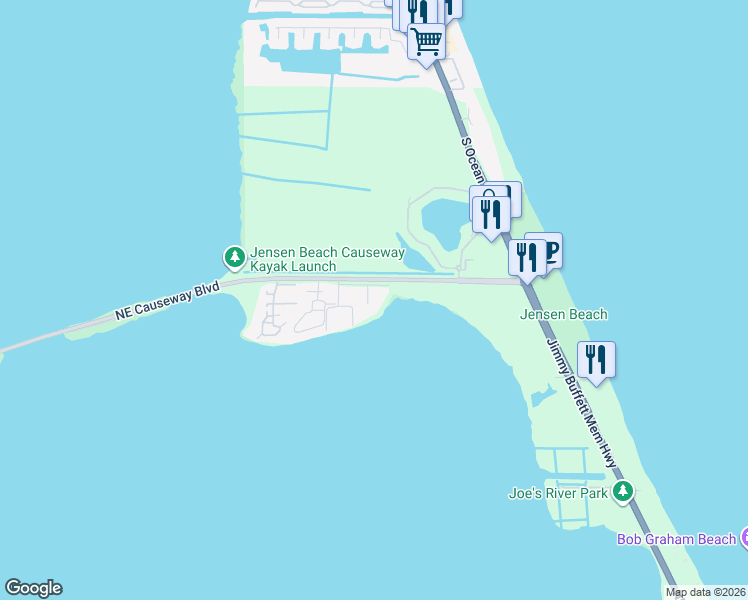 map of restaurants, bars, coffee shops, grocery stores, and more near 3492 Northeast Causeway Boulevard in Jensen Beach