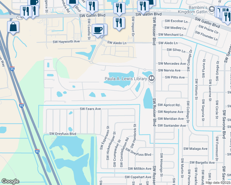 map of restaurants, bars, coffee shops, grocery stores, and more near 2217 Newport Isles Boulevard in Port St. Lucie