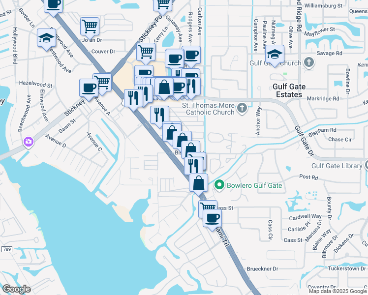 map of restaurants, bars, coffee shops, grocery stores, and more near 2011 Bispham Road in Sarasota