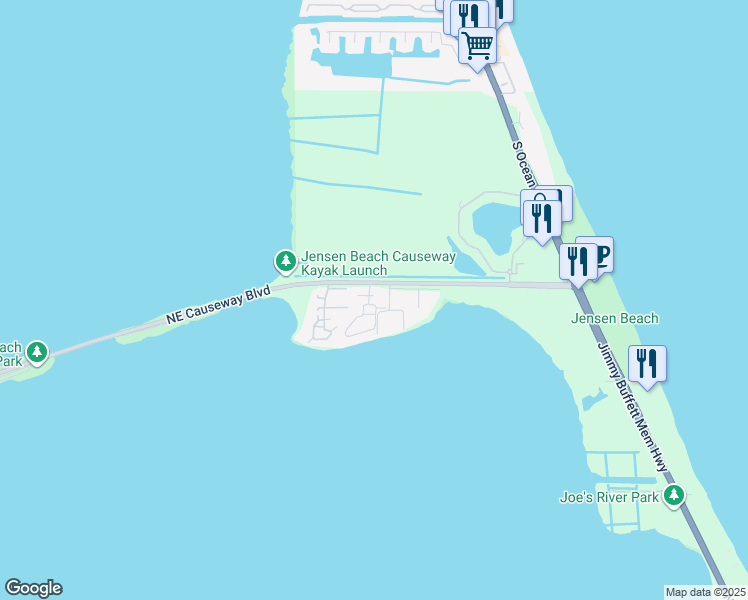 map of restaurants, bars, coffee shops, grocery stores, and more near 4139 Northeast Moon River Circle in Jensen Beach