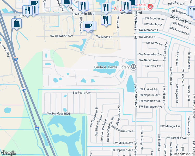 map of restaurants, bars, coffee shops, grocery stores, and more near 2193 SW Newport Isles Blvd in Port St Lucie