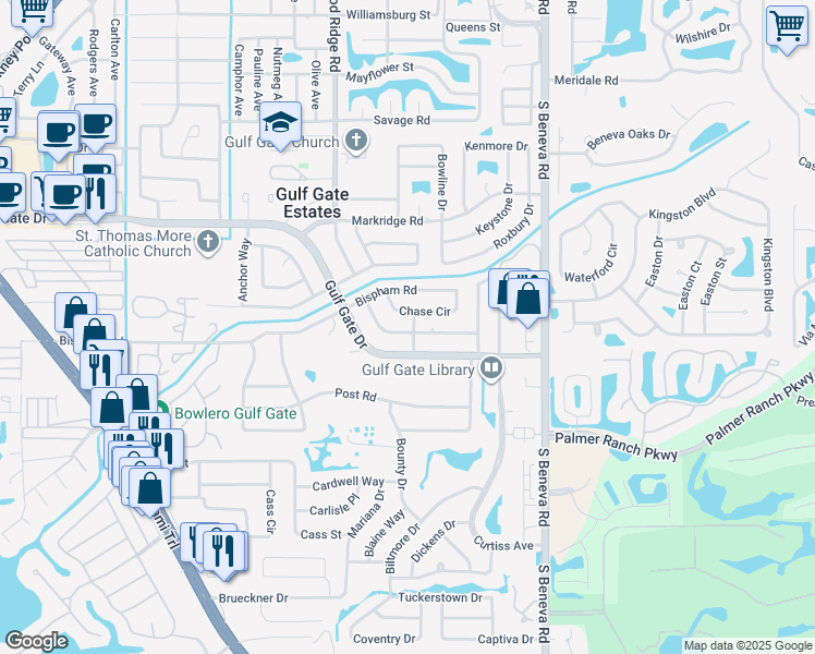 map of restaurants, bars, coffee shops, grocery stores, and more near 3067 Lockwood Terrace in Sarasota