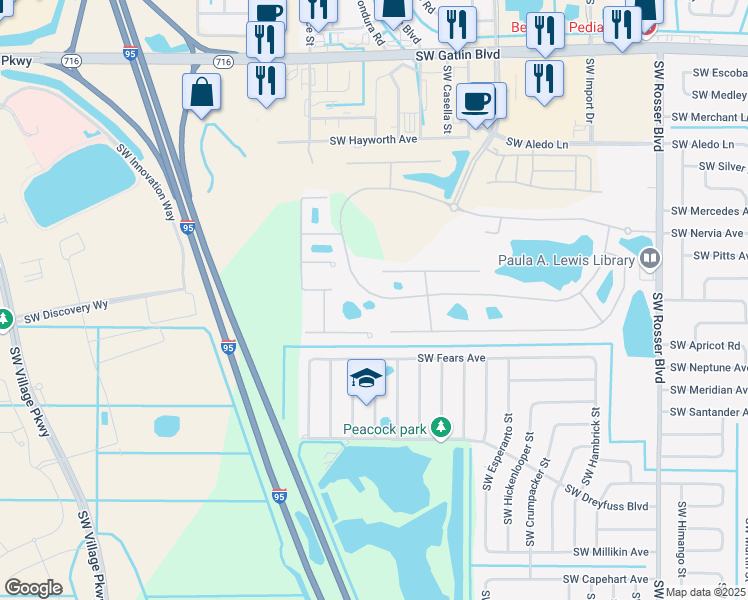 map of restaurants, bars, coffee shops, grocery stores, and more near 2063 Newport Isles Boulevard in Port St. Lucie