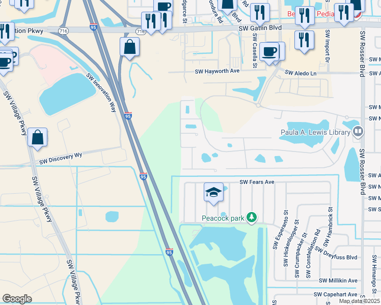 map of restaurants, bars, coffee shops, grocery stores, and more near 2901 Cedar Dunes Drive in Port St. Lucie
