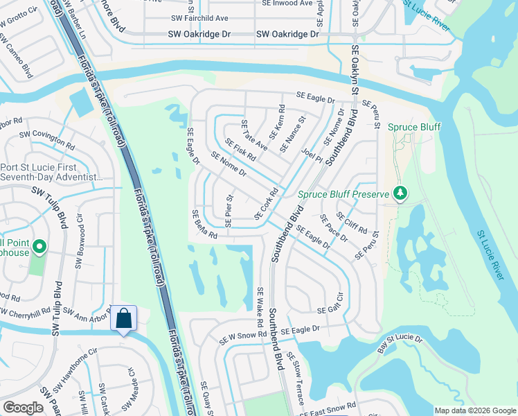 map of restaurants, bars, coffee shops, grocery stores, and more near 399 Southeast Cork Road in Port St. Lucie