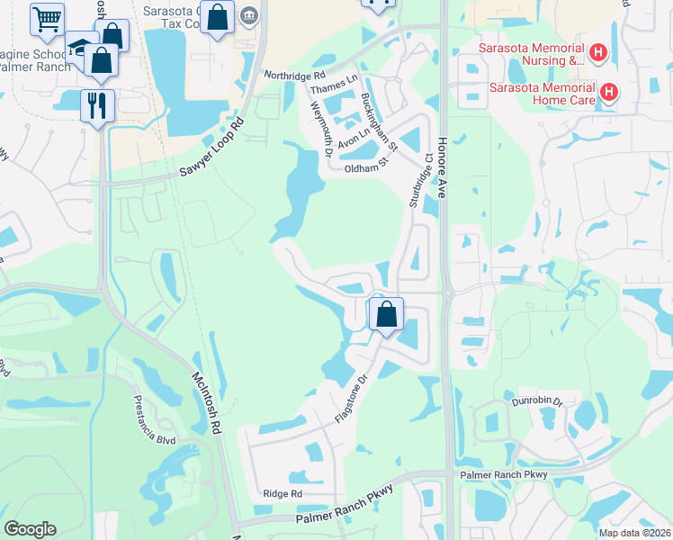 map of restaurants, bars, coffee shops, grocery stores, and more near 4953 Gardiners Bay Circle in Sarasota