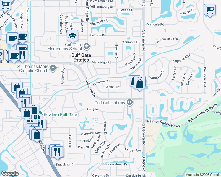 map of restaurants, bars, coffee shops, grocery stores, and more near 3067 Lockwood Terrace in Sarasota