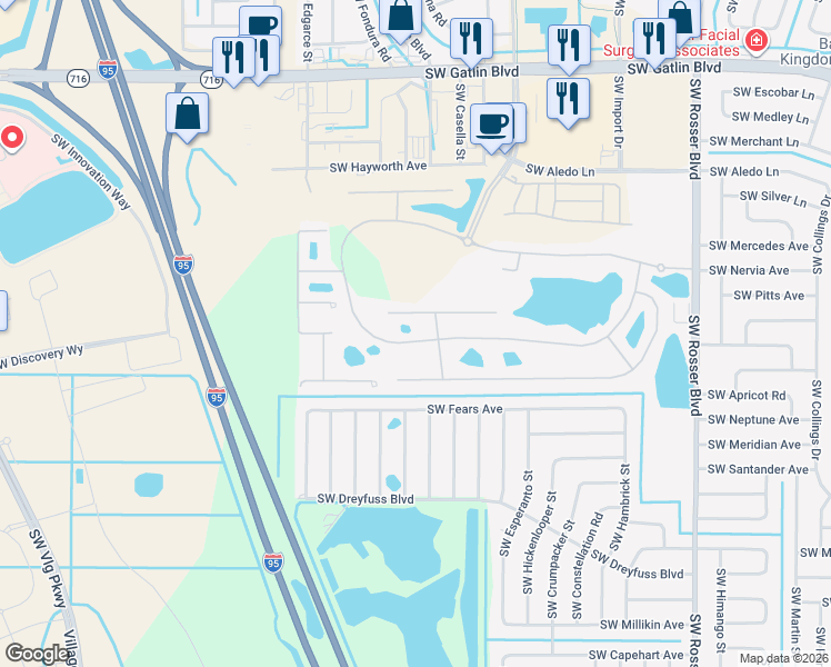 map of restaurants, bars, coffee shops, grocery stores, and more near 2099 Newport Isles Boulevard in Port St. Lucie