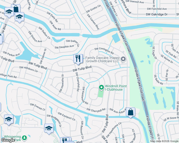 map of restaurants, bars, coffee shops, grocery stores, and more near 2902 Southwest Birtle Court in Port St. Lucie