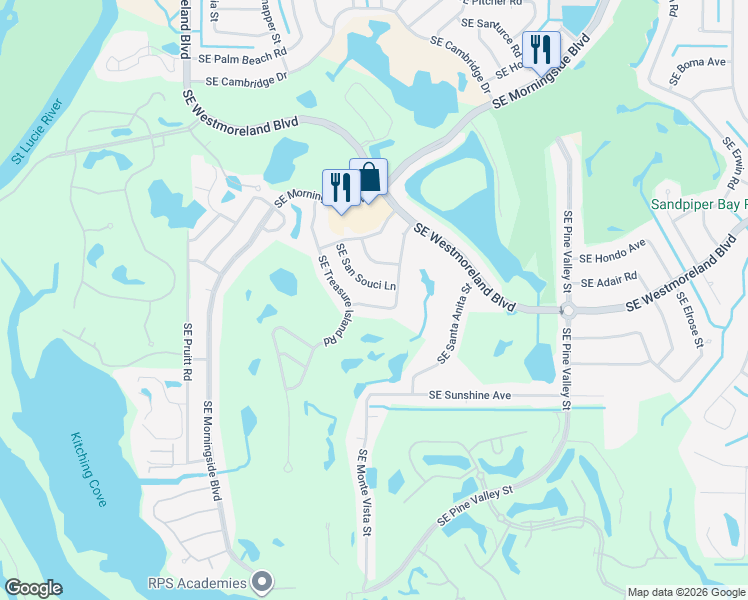 map of restaurants, bars, coffee shops, grocery stores, and more near 2979 Southeast San Jeronimo Road in Port St. Lucie