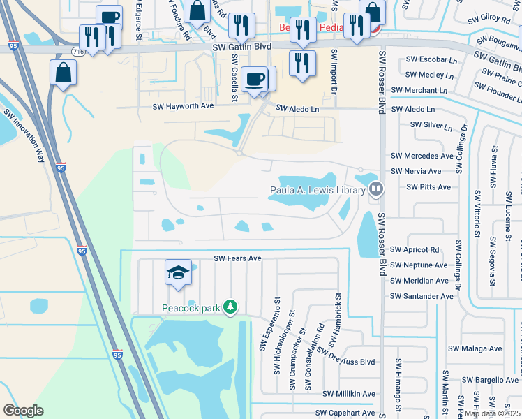 map of restaurants, bars, coffee shops, grocery stores, and more near 2162 Newport Isles Boulevard in Port St. Lucie