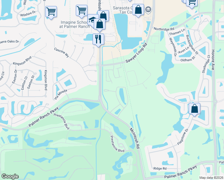 map of restaurants, bars, coffee shops, grocery stores, and more near 4471 Streamside Court in Sarasota