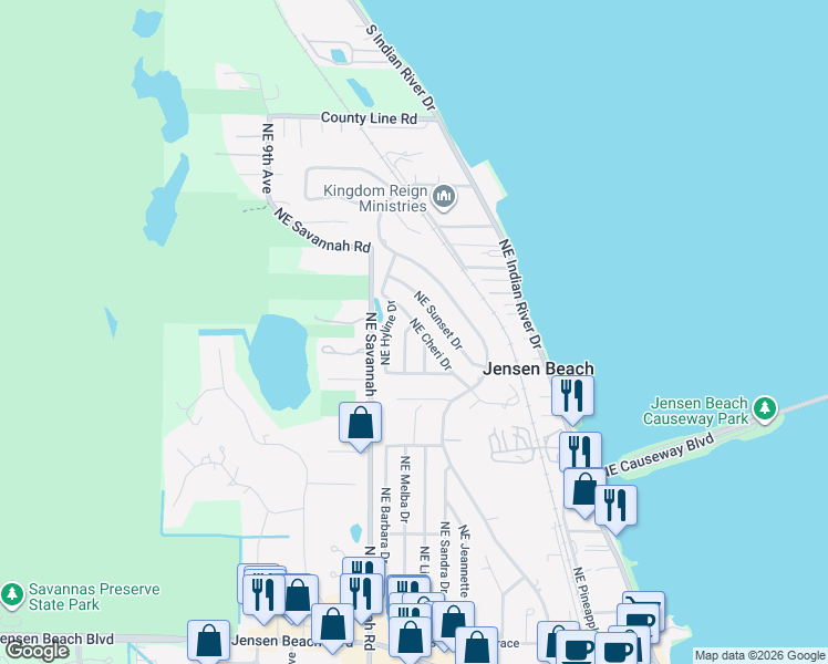 map of restaurants, bars, coffee shops, grocery stores, and more near 4135 Northeast Carroll Court in Jensen Beach