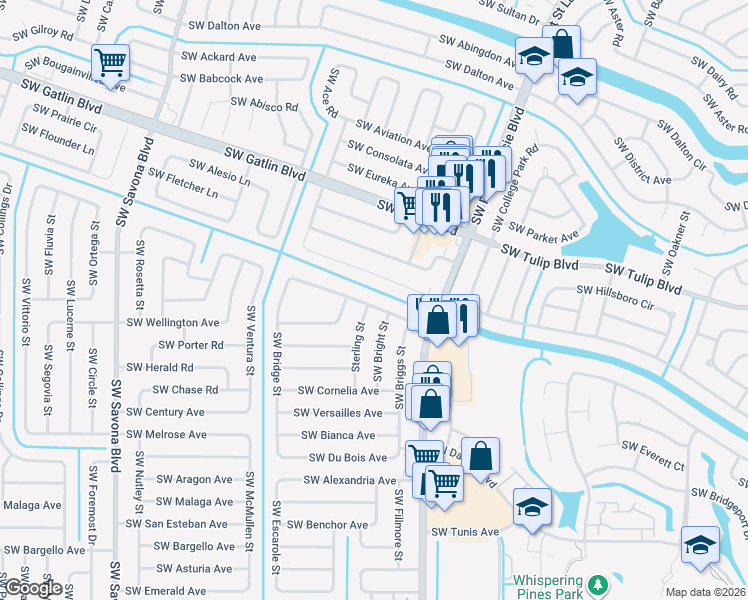 map of restaurants, bars, coffee shops, grocery stores, and more near 1010 Southwest Cairo Avenue in Port St. Lucie