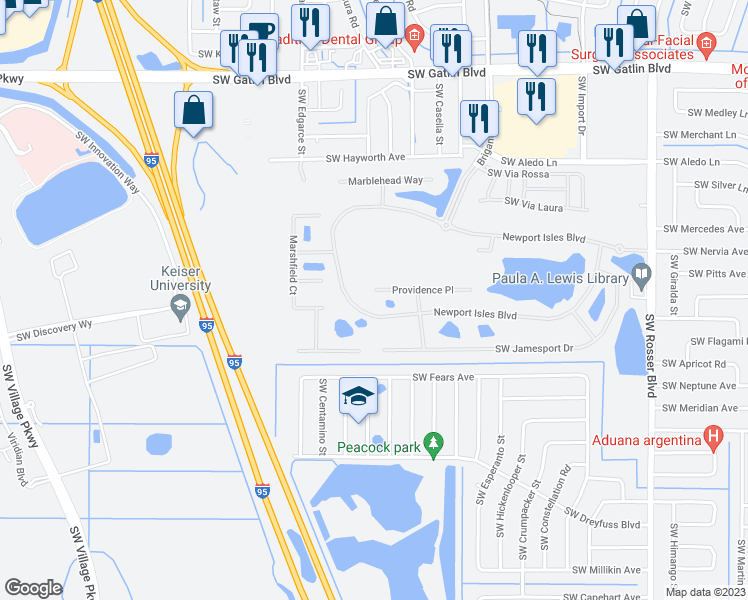 map of restaurants, bars, coffee shops, grocery stores, and more near 2058 Providence Place in Port Saint Lucie