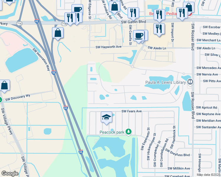 map of restaurants, bars, coffee shops, grocery stores, and more near 2058 Providence Place in Port St. Lucie