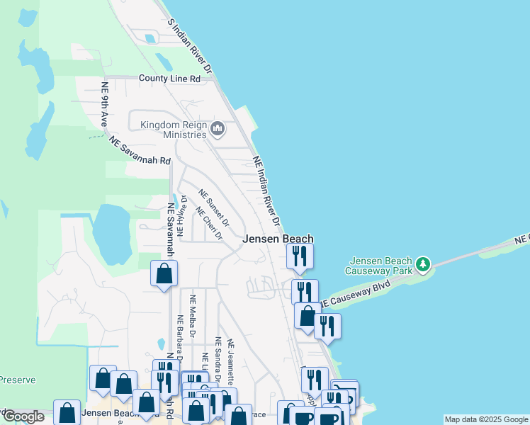 map of restaurants, bars, coffee shops, grocery stores, and more near 4260 Northeast Indian River Drive in Jensen Beach