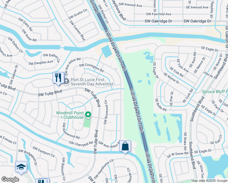 map of restaurants, bars, coffee shops, grocery stores, and more near 2914 Southwest Boxwood Circle in Port St. Lucie