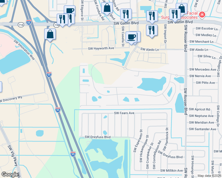 map of restaurants, bars, coffee shops, grocery stores, and more near 2030 Providence Place in Port St. Lucie