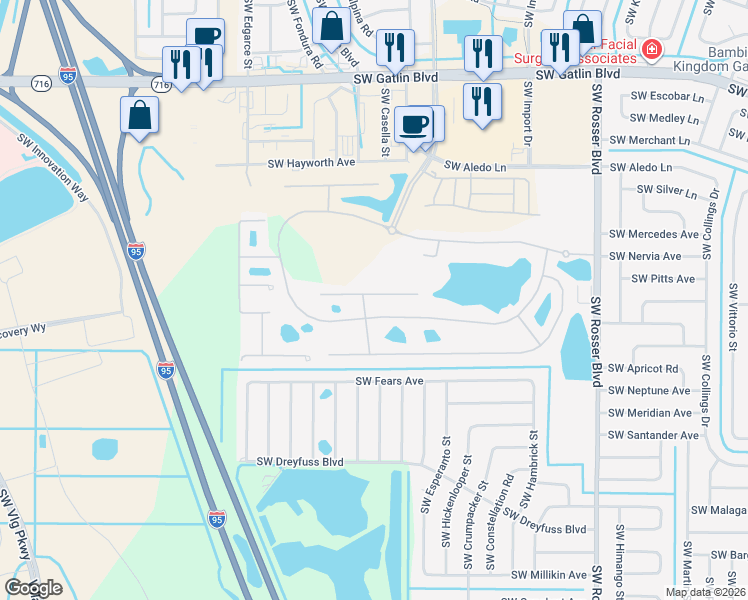map of restaurants, bars, coffee shops, grocery stores, and more near 1996 Providence Place in Port St. Lucie