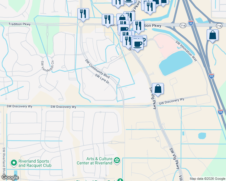 map of restaurants, bars, coffee shops, grocery stores, and more near 11829 Southwest Lyra Drive in Port St. Lucie
