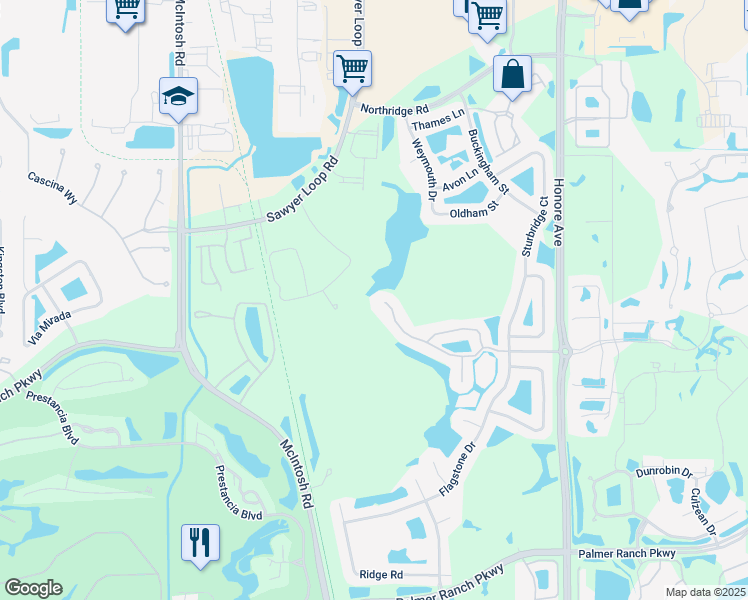 map of restaurants, bars, coffee shops, grocery stores, and more near 4900 Bridgehampton Boulevard in Sarasota