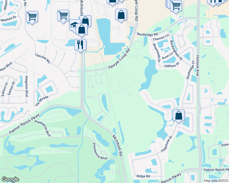 map of restaurants, bars, coffee shops, grocery stores, and more near 7082 Prosperity Circle in Sarasota