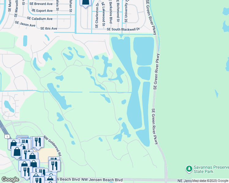 map of restaurants, bars, coffee shops, grocery stores, and more near 511 Northwest Broken Oak Trail in Jensen Beach