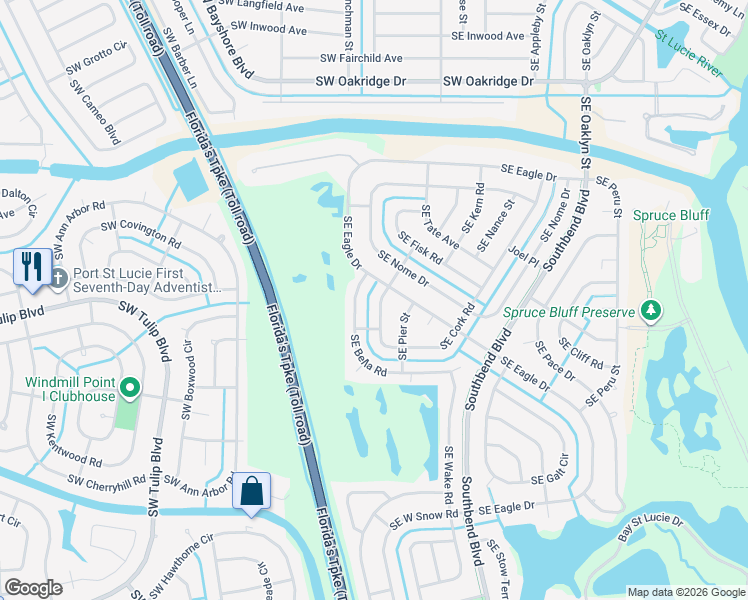map of restaurants, bars, coffee shops, grocery stores, and more near 350 Southeast Cork Road in Port St. Lucie