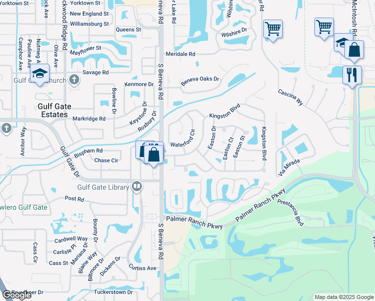 map of restaurants, bars, coffee shops, grocery stores, and more near 3621 Kingston Boulevard in Sarasota