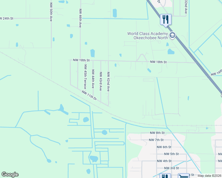 map of restaurants, bars, coffee shops, grocery stores, and more near 1402 Northwest 42nd Avenue in Okeechobee