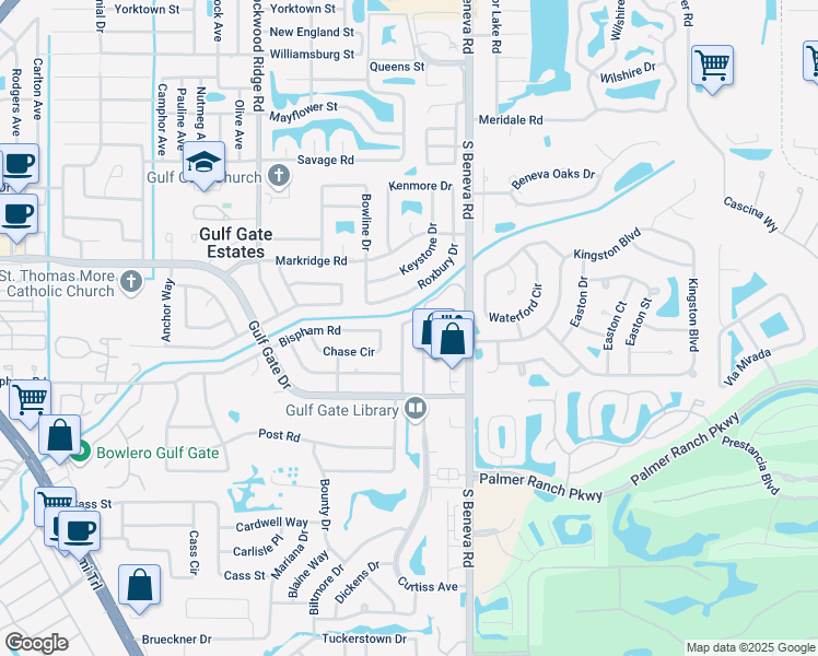 map of restaurants, bars, coffee shops, grocery stores, and more near 6929 Antigua Place in Sarasota