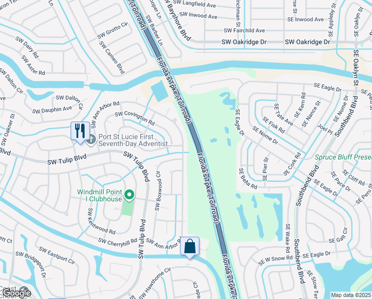 map of restaurants, bars, coffee shops, grocery stores, and more near 2917 Southwest Ann Arbor Road in Port St. Lucie