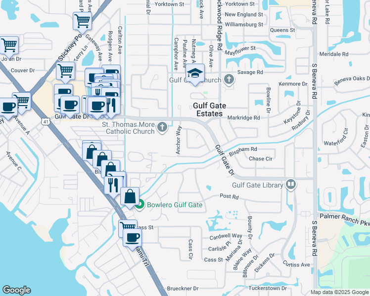 map of restaurants, bars, coffee shops, grocery stores, and more near 6760 Half Moon Drive in Sarasota