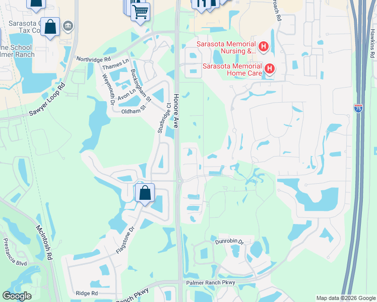map of restaurants, bars, coffee shops, grocery stores, and more near 8617 Rain Song Road in Sarasota