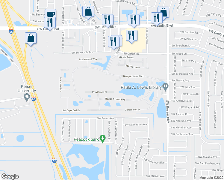 map of restaurants, bars, coffee shops, grocery stores, and more near 1953 Providence Place in Port St. Lucie