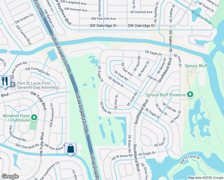 map of restaurants, bars, coffee shops, grocery stores, and more near 350 Southeast Cork Road in Port St. Lucie