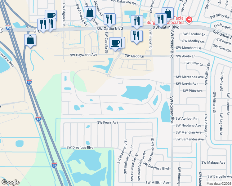 map of restaurants, bars, coffee shops, grocery stores, and more near 1953 Providence Place in Port St. Lucie