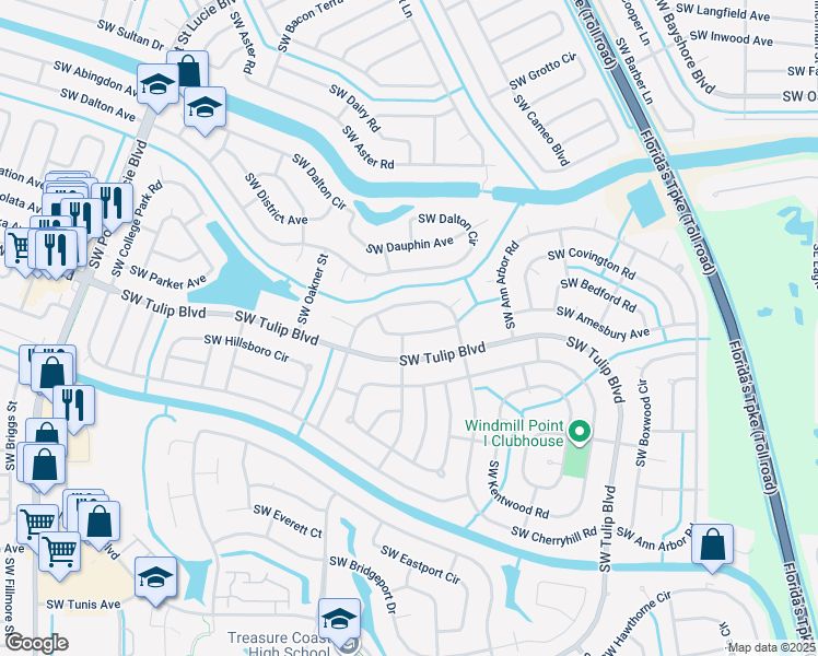map of restaurants, bars, coffee shops, grocery stores, and more near 485 Southwest Souris Avenue in Port St. Lucie