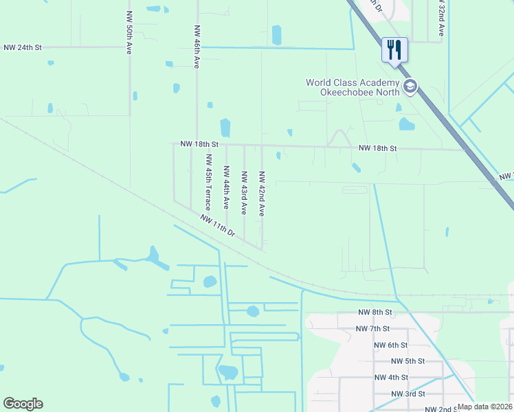map of restaurants, bars, coffee shops, grocery stores, and more near 1402 Northwest 42nd Avenue in Okeechobee