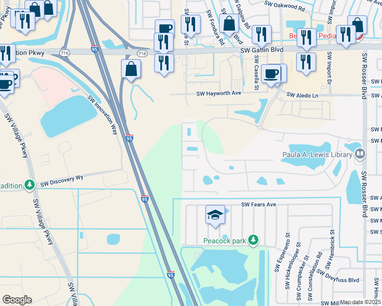 map of restaurants, bars, coffee shops, grocery stores, and more near 2250 Rockport Road in Port St. Lucie
