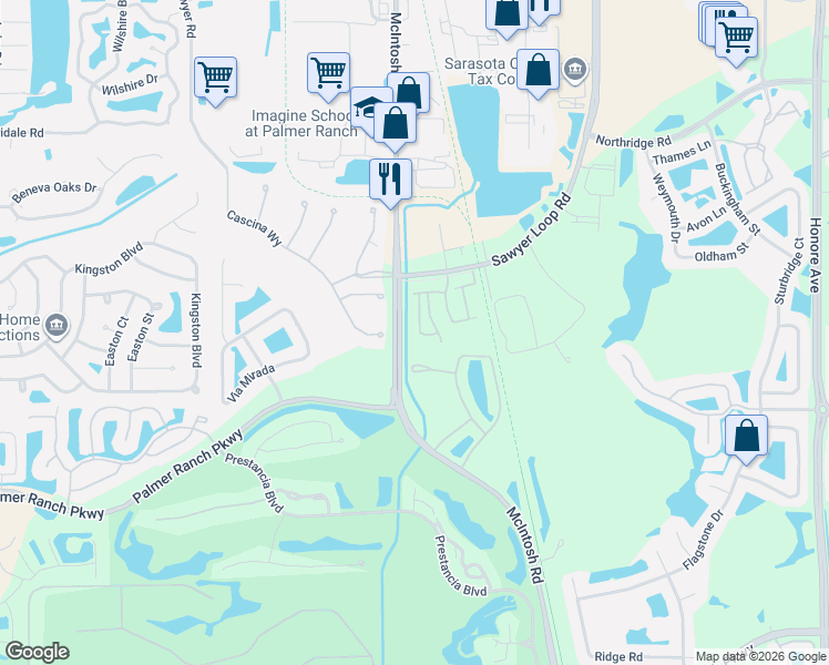 map of restaurants, bars, coffee shops, grocery stores, and more near 3971 Prosperity Circle in Sarasota