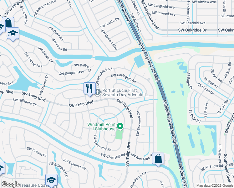 map of restaurants, bars, coffee shops, grocery stores, and more near 234 Southwest Amesbury Avenue in Port St. Lucie
