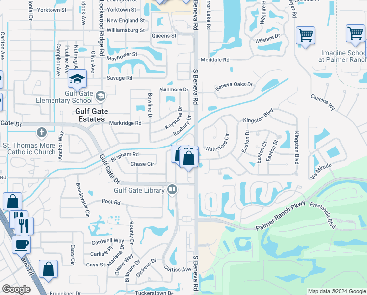 map of restaurants, bars, coffee shops, grocery stores, and more near 3321 Fuller Street in Sarasota