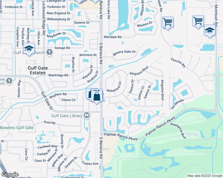map of restaurants, bars, coffee shops, grocery stores, and more near 3621 Kingston Boulevard in Sarasota