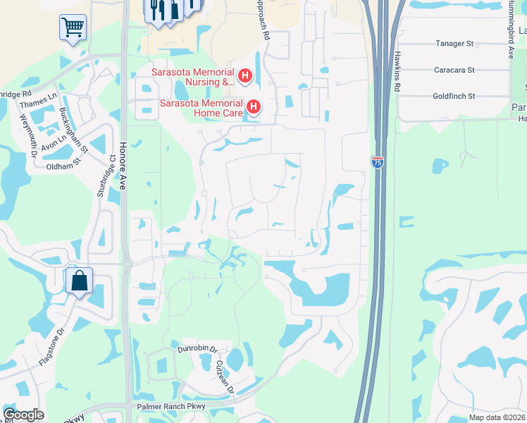map of restaurants, bars, coffee shops, grocery stores, and more near 8721 Bay Meadow Dr in Sarasota