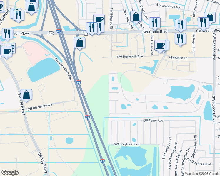 map of restaurants, bars, coffee shops, grocery stores, and more near 2250 Rockport Road in Port St. Lucie